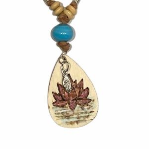BOHO lotus Wood burned handcrafted lnecklace